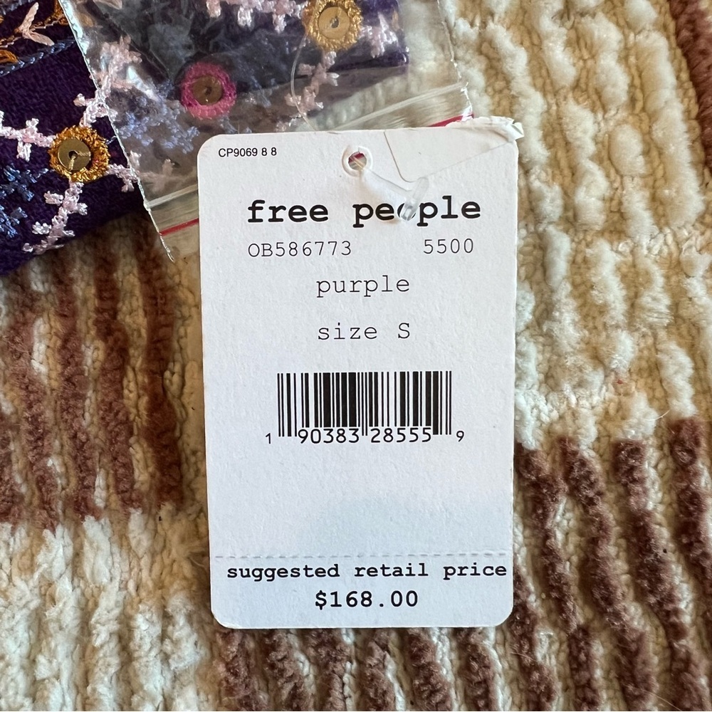 NWT Free People Never Been Purple Embroidered Tie Back Tank Dress Mini Cutout - Picture 3 of 6